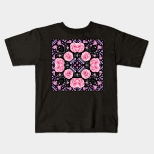 Crystal Hearts and Flowers Valentines Kaleidoscope pattern (Seamless) 13 Kids T-Shirt